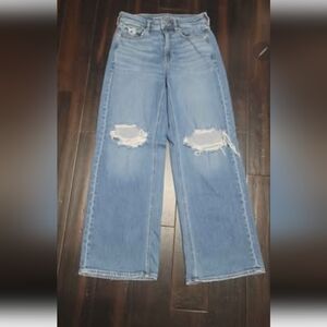 Womens American eagle super high rise baggy wide leg stretch jeans size 6